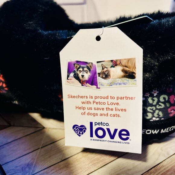 BOBS Skechers Too Cozy Meow Cat Women's 6 Floral Slippers Fur Embroidered Vegan - Picture 9 of 10